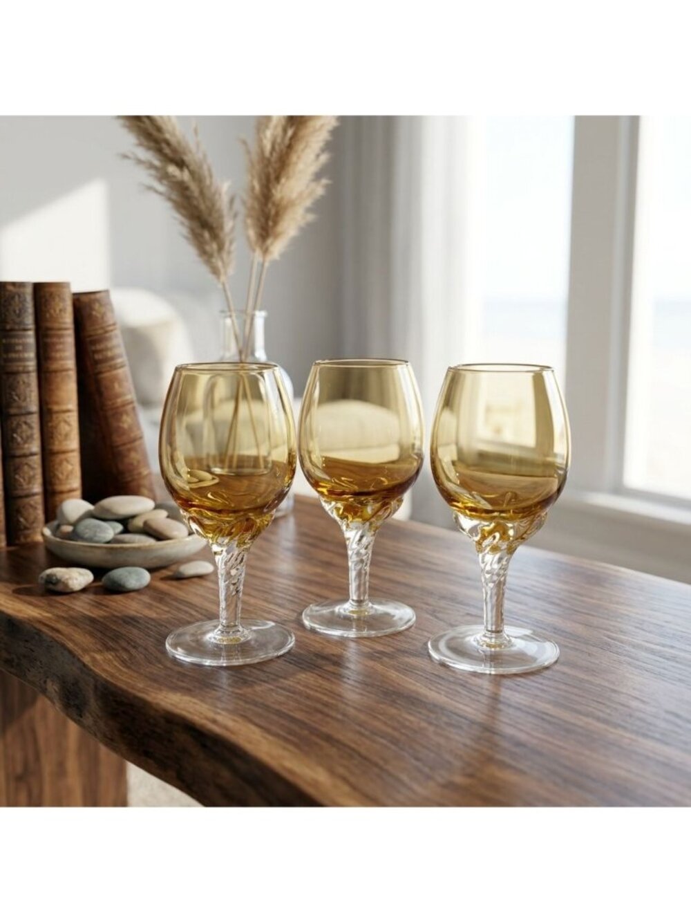 Vintage Amber Cordial Glasses Clear Twist Stem Liqueur Mini Goblets Set of 3